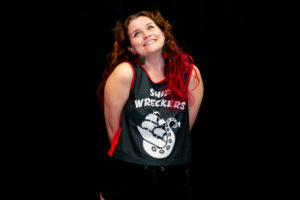 Shreddy Bear looking sweet and innocent in her team jersey - but we know better. She's a fierce roller derby jammer!